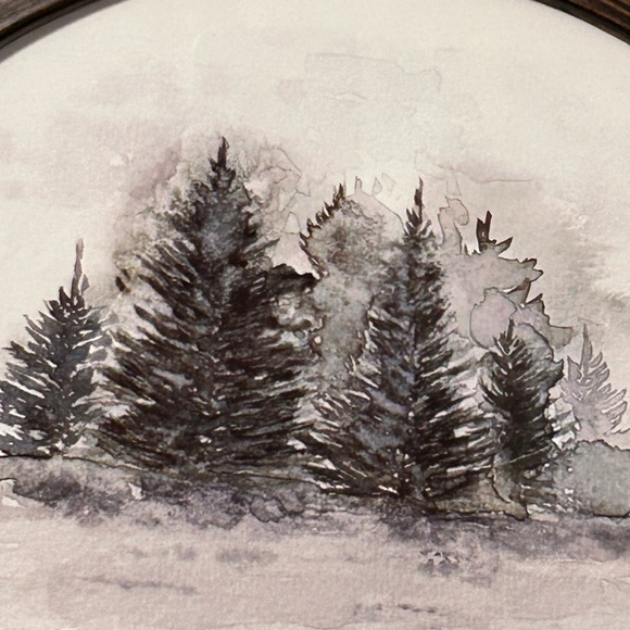 Hearth & Hand Brown Framed Watercolor Evergreen Wall Art - Picture 8 of 9